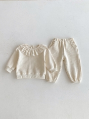 2025 Autumn Infant Baby Girls Solid Color Long Sleeves Pullover With Plain Pants Sets Wholesale