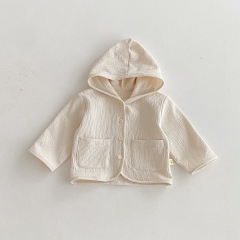 New Autumn Infant Baby Kids Unisex Solid Color Single Breasted Hooded Long Sleeves Top Wholesale