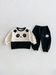 2025 Autumn Infant Baby Unisex Panda Cartoon Pattern Long Sleeves Pullover With Pants Sets Wholesale
