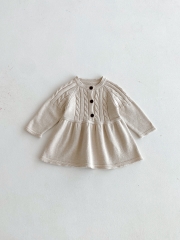 Autumn and Winter Infant Baby Girls Solid Color Long Sleeve One Piece Knitted Dress Wholesale