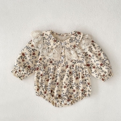 Autumn Infant Baby Girls Vintage Floral Long Sleeves One Piece Onesies Wholesale