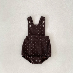2025 Autumn Infant Baby Kids Unisex Sleeveless Polka Dots Pattern Onesies Overalls Wholesale