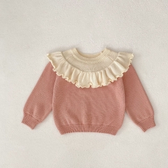 New Arrival Autumn and Spring Infant Baby Girls Color Patchwork Long Sleeves Knitted Sweater Wholesale
