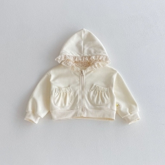 New Arrival Autumn and Winter Infant Baby Girls Solid Color Long Sleeves Coat with Lace Trim Wholesale