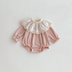 Autumn Infant Baby Girls Solid Color Long Sleeves One Piece Onesies with Detachable Collar Wholesale
