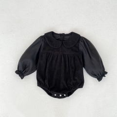 Autumn Infant Baby Girls Solid Color Long Sleeves One Piece Onesies with Peter Pan Collar Wholesale