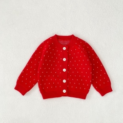 New Arrival Autumn and Spring Infant Baby Girls Dots Pattern Long Sleeves Single Breasted Knitted Cardigan Wholesale
