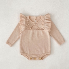 Autumn and Spring Infant Baby Girls Hollow Out Pattern Long Sleeve One Piece Knitted Onesies Wholesale