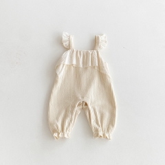 2025 Autumn Infant Baby Kids Girls Sleeveless Lace Trim Decorated Rompers Wholesale