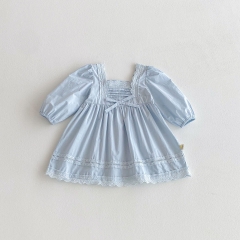 Autumn and Spring Infant Baby Girls Lace Trim Decorated Long Sleeve One Piece Dress Wholesale