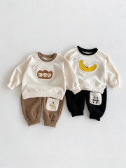 2025 Autumn Infant Baby Unisex Letters and Cartoon Pattern Long Sleeves Pullover With Pants Sets Wholesale
