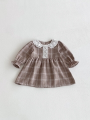 New Arrival Autumn Infant Baby Kids Girls Stylish Plaid Princess Long Sleeves Dress with Collar Wholesale