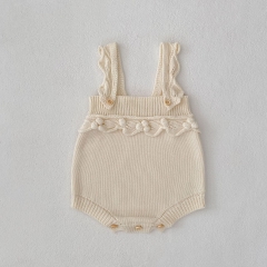 2025 Autumn Infant Baby Kids Girls Sleeveless Solid Color Geometric Pattern Onesies Overalls Wholesale