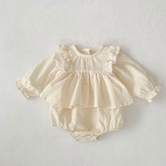 Autumn Infant Baby Girls Solid Color Dots Pattern Long Sleeves One Piece Onesies Wholesale