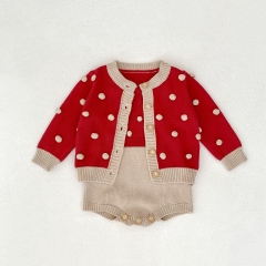 2025 Autumn and Winter Infant Baby Unisex Geometric Pattern Color Patchwork Long Sleeves Cardigan With Strap Onesies Overalls Sets Wholesale