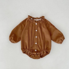 Autumn Infant Baby Girls Flowers Embroidered Pattern Long Sleeves One Piece Corduroy Onesies Wholesale