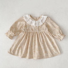 New Arrival Autumn Infant Baby Kids Girls Stylish Floral Princess Long Sleeves Dress with Collar Wholesale