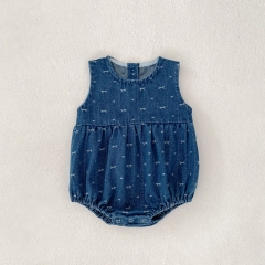 Autumn Infant Baby Girls Denim Sleeveless One Piece Butterfly-bows Pattern Onesies Wholesale