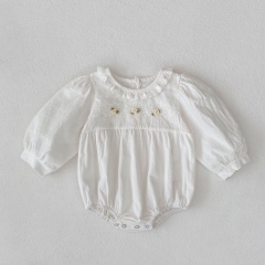 Autumn Infant Baby Girls Flowers Pattern Long Sleeves One Piece Onesies with Collar Wholesale