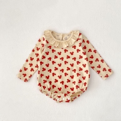 Autumn Infant Baby Girls Geometric Pattern Long Sleeves One Piece Onesies with Collar Wholesale