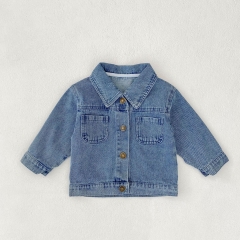 Autumn New Arrival Infant Baby Kids Unisex Turn-down Collar Long Sleeves Single Breasted Denim Jacket Wholesale
