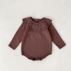Autumn and Spring Infant Baby Unisex Long Sleeve One Piece Solid Color Knitted Onesies Wholesale