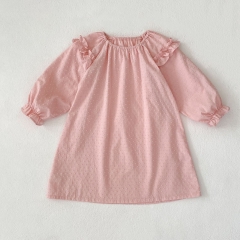 Autumn Infant Baby Girls Dots Pattern Long Sleeves One Piece Solid Color Pink Dress Wholesale