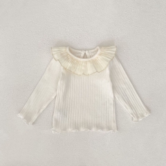 New Arrival Autumn Baby Kids Girls Long Sleeves Solid Color Striped Pattern Top for Stylish Girls Wholesale