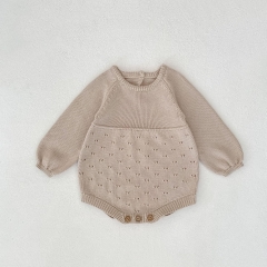 Autumn and Spring Infant Baby Unisex Long Sleeve One Piece Solid Color Knitted Onesies Wholesale