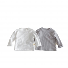 New Arrival Autumn Baby Kids Girls Long Sleeves Solid Color Striped Pattern Top for Stylish Girls Wholesale