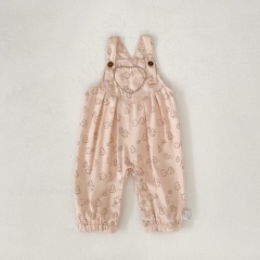 2025 Autumn Infant Baby Kids Unisex Sleeveless Floral Pattern Strap Overalls Wholesale