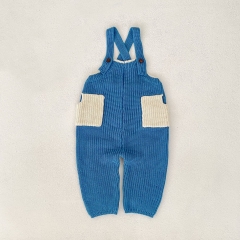 2025 Autumn Infant Baby Kids Unisex Sleeveless Color Patchwork Knitted Overalls Wholesale
