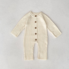 Autumn Infant Baby Unisex Plain Single Breasted Long Sleeve One Piece Knitted Romper Wholesale