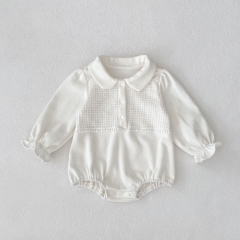 Autumn Infant Baby Girls White Flowers and Plaid Pattern Long Sleeves One Piece Solid Color Onesies Wholesale