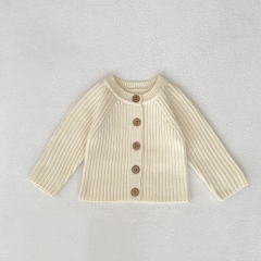 New Arrival Autumn and Spring Infant Baby Unisex Solid Color Long Sleeves Knitted Cardigan Sweater Wholesale