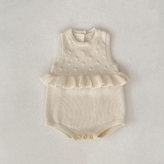 Autumn Infant Baby Girls Flowers Pattern Sleeveless One Piece Knitted Onesies Wholesale