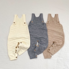 2025 Autumn Infant Baby Kids Unisex Sleeveless Solid Color Geometric Pattern Knitted Overalls Wholesale