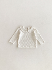 New Arrival Autumn Baby Kids Girls Long Sleeves Solid Color Flowers Pattern Top for Stylish Girls Wholesale