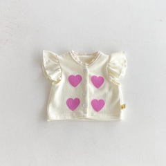 New Arrival Autumn Baby Kids Girls Long Sleeves Hearts Pattern Single Breasted Vest for Stylish Girls Wholesale