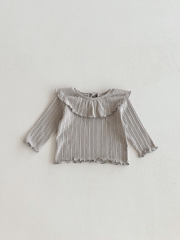 New Arrival Autumn Baby Kids Girls Long Sleeves Solid Color Striped Pattern Top for Stylish Girls Wholesale