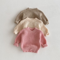 New Arrival Autumn and Spring Infant Baby Unisex Plain Long Sleeves Knitted Sweater Wholesale