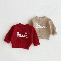 New Arrival Autumn and Spring Infant Baby Girls Letters and Flower Pattern Long Sleeves Knitted Sweater Wholesale