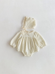 Autumn Infant Baby Girls Dots Pattern Long Sleeves One Piece Onesies with Hat Wholesale