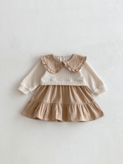 Autumn Infant Baby Girls Color Patchwork Long Sleeves One Piece Dress Wholesale