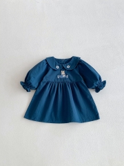 Autumn Infant Baby Girls Flowers and Rabbit Embroidery Pattern Long Sleeves One Piece Dress Wholesale