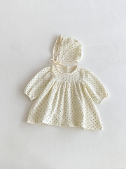 Autumn Infant Baby Girls Dots Pattern Long Sleeves One Piece Dress with Hat Wholesale