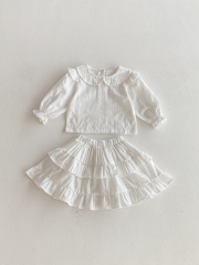 Autumn Infant Baby Girls Solid Color Long Sleeves Striped Top with Skirt Wholesale