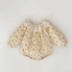 Winter Infant Baby Girls Floral Pattern Thick Long Sleeve One Piece Onesies Wholesale