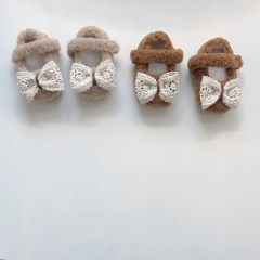 2025 New Arrival Winter Infant Baby Girls Hollow-out Butterfly-bow Decorated Slip-resistant Fluffy Toddler Shoes Wholesale