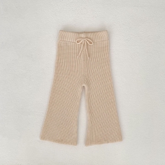 2025 New Arrival Baby Kids Girls Solid Color Butterfly-bow Decorated Knitted Flared Pants In Spring and Autumn Wholesale